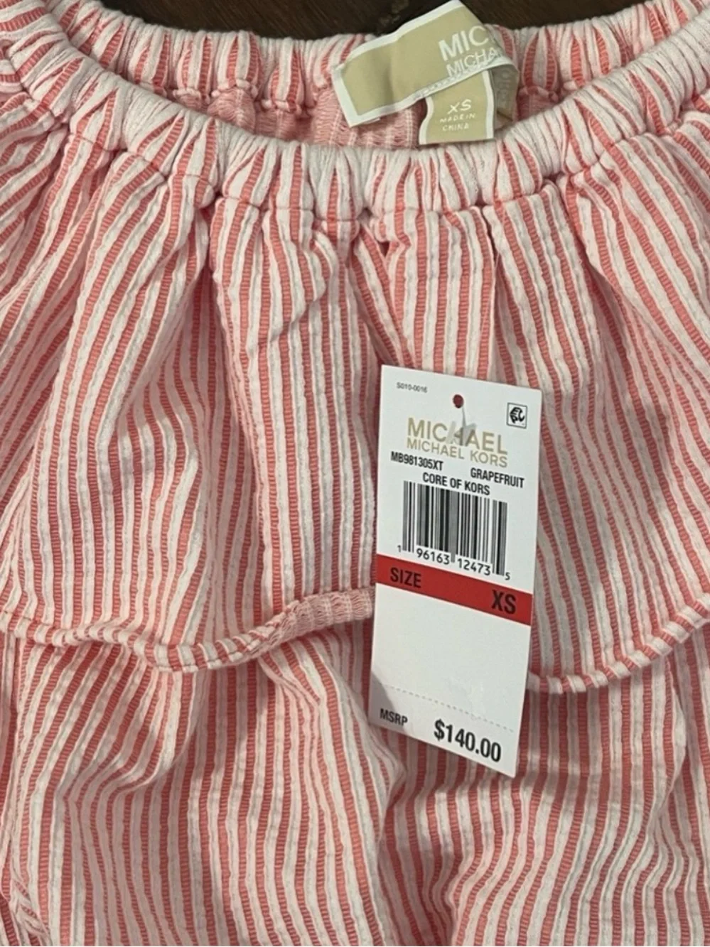 MICHAEL KORS WOMEN'S RUFFLED OFF-THE-SHOULDER MINI DRESS, GRAPEFRUIT SIZE XS